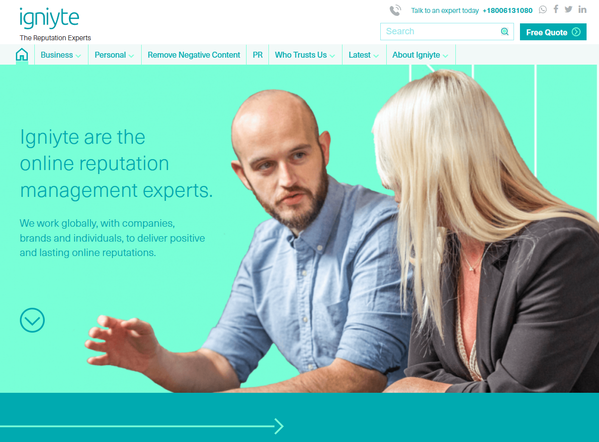 Igniyte homepage screenshot