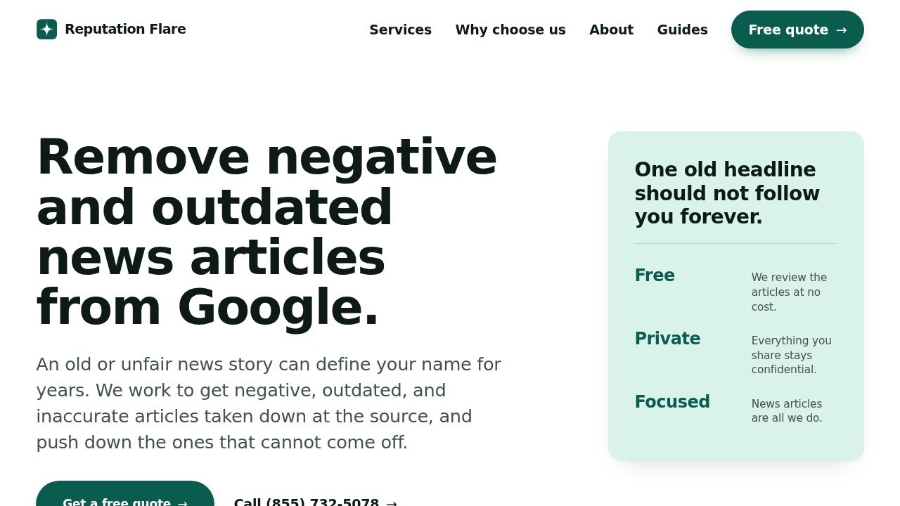 Reputation Flare homepage screenshot